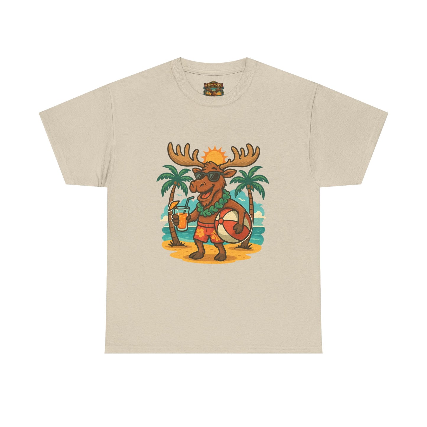 Moose on Vacation T-Shirt — Tropical Retro Moose with Sunglasses & Drink