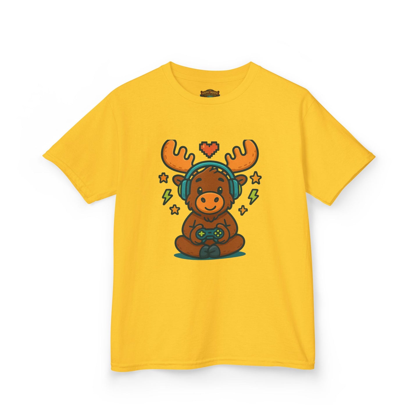 Kids Moose Gamer T‑Shirt — Cute Headset Moose with Controller
