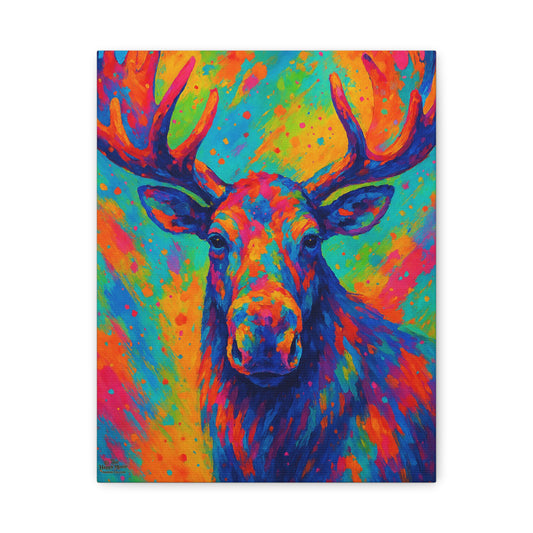 Colorful Moose Wall Art Canvas — Vibrant Wildlife Stretched Matte Canvas