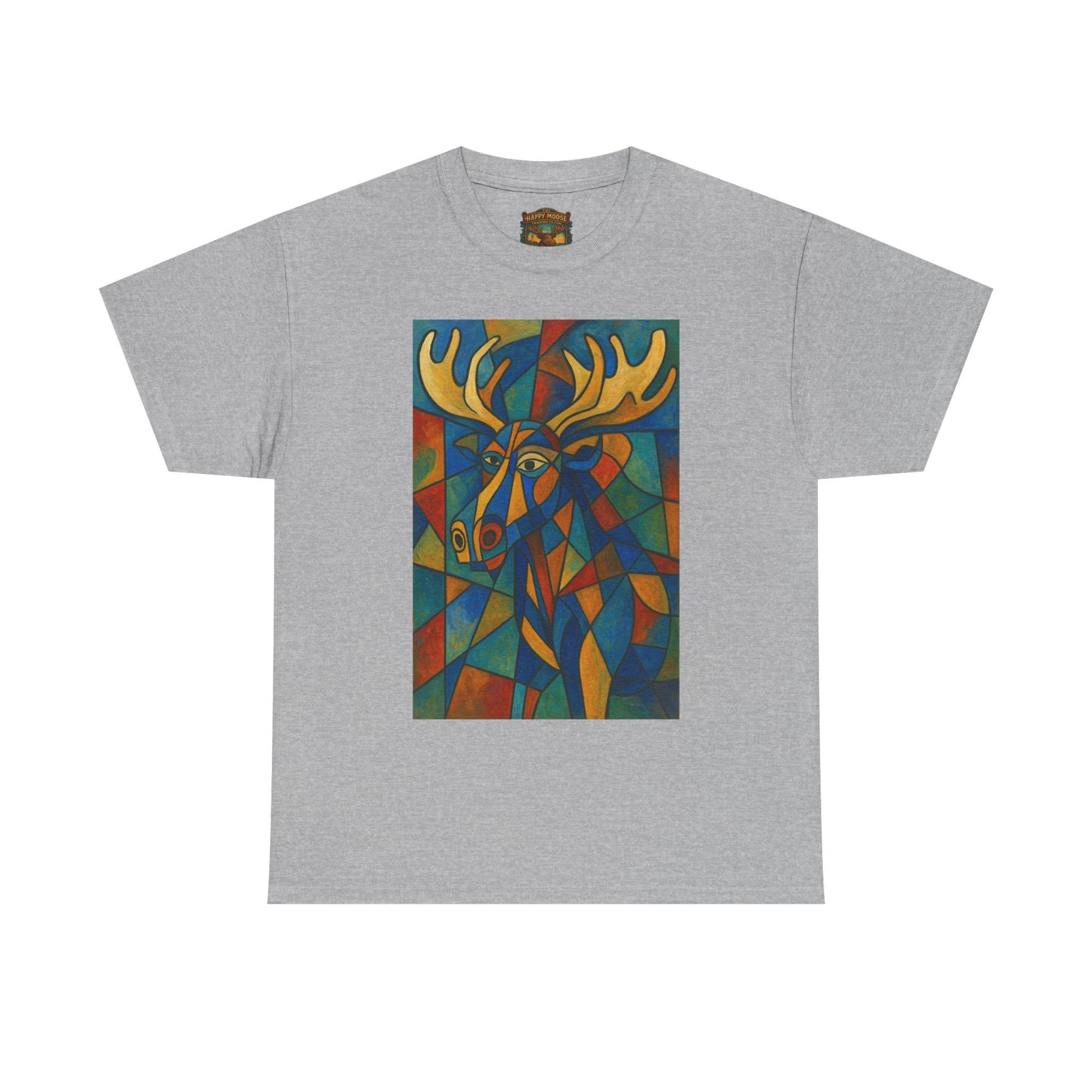 Picasso Moose T‑Shirt — Colorful Geometric Woodland Art Tee