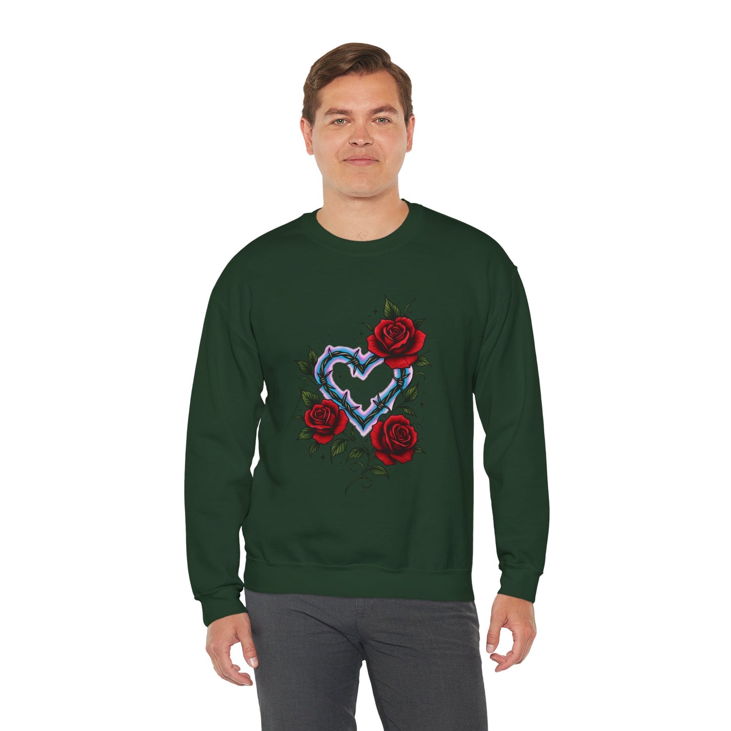 Heart & Roses Crewneck Sweatshirt — Gothic Floral Heart Design