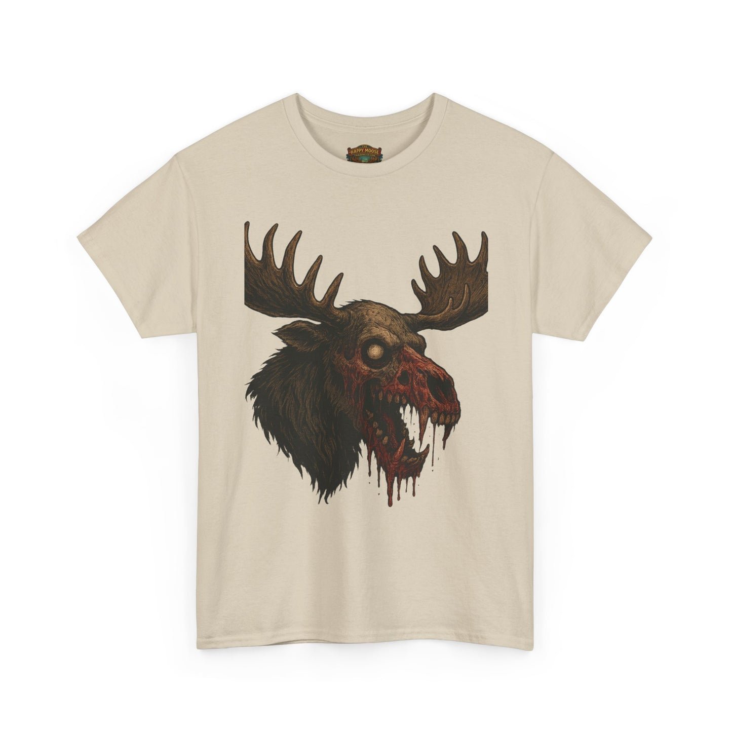 Horror Moose Skull Tee — Creepy Dripping Monster Head Graphic T-Shirt