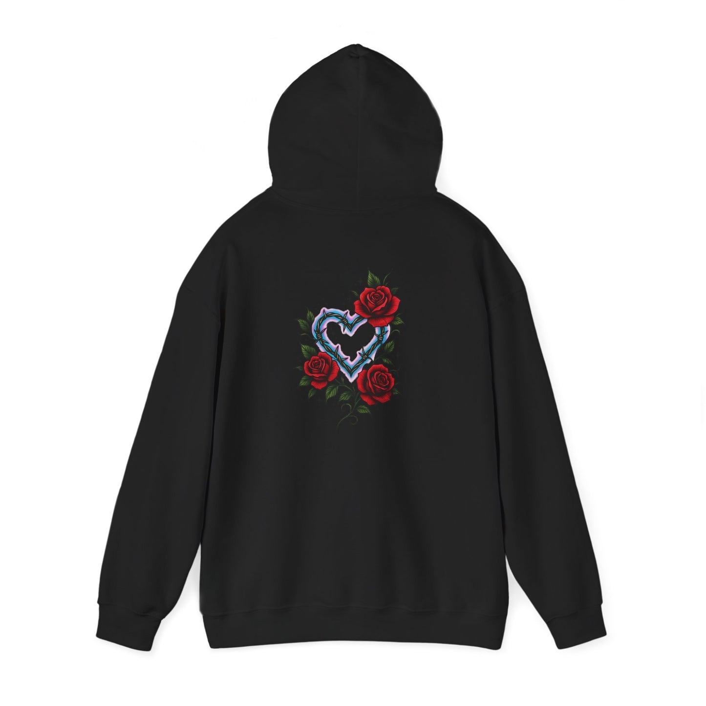 Hoodie — Smoky Heart with Red Roses Back Graphic