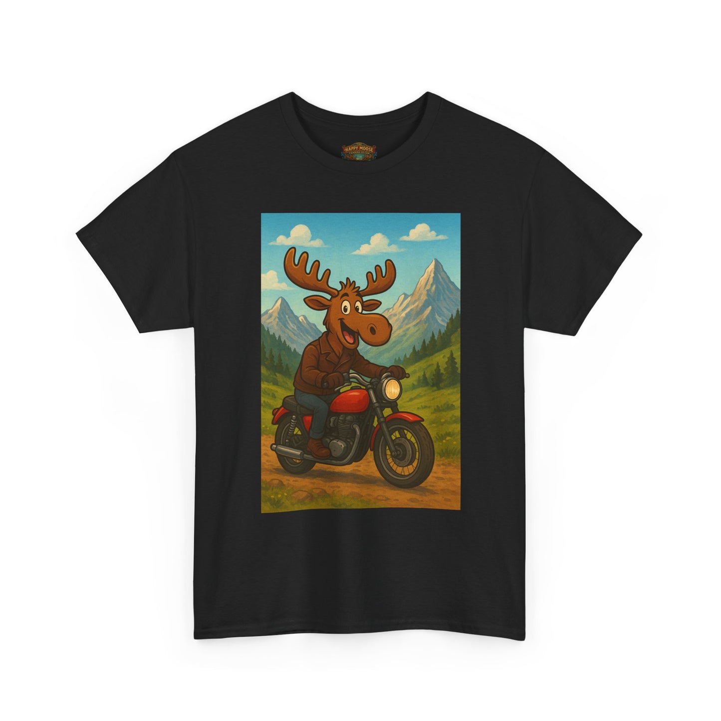 Happy Moose Motorcycle T-Shirt | Vintage Biker Moose Illustration