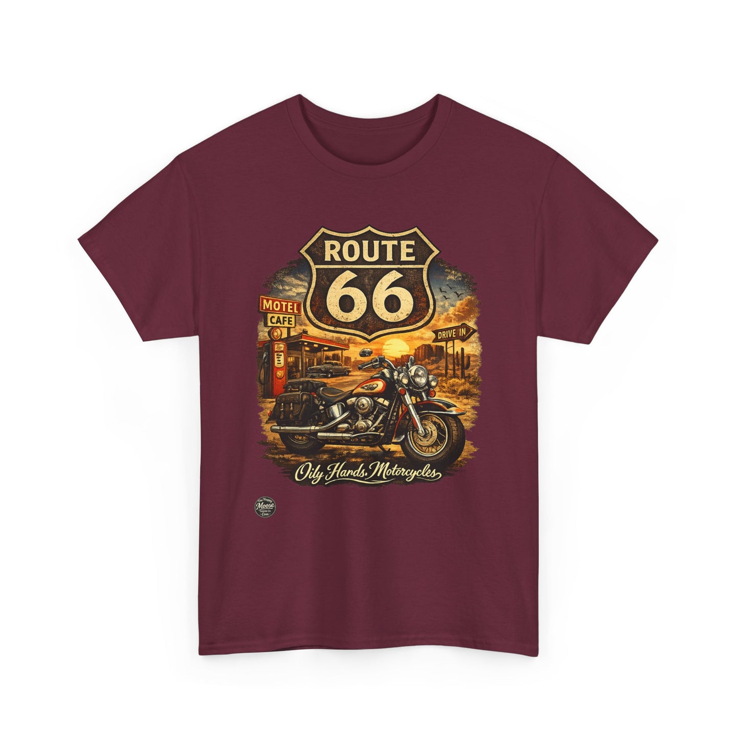 Oily Hands Route 66 Motorcycle Tee — Oily Hands Vintage Biker Retro Shirt #019 E