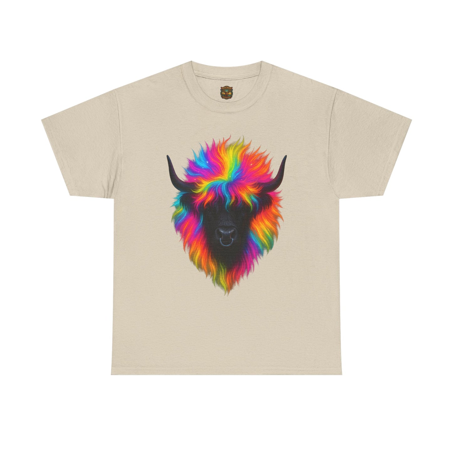 Rainbow Highland Cow T-Shirt — Colourful Neon Graphic Tee