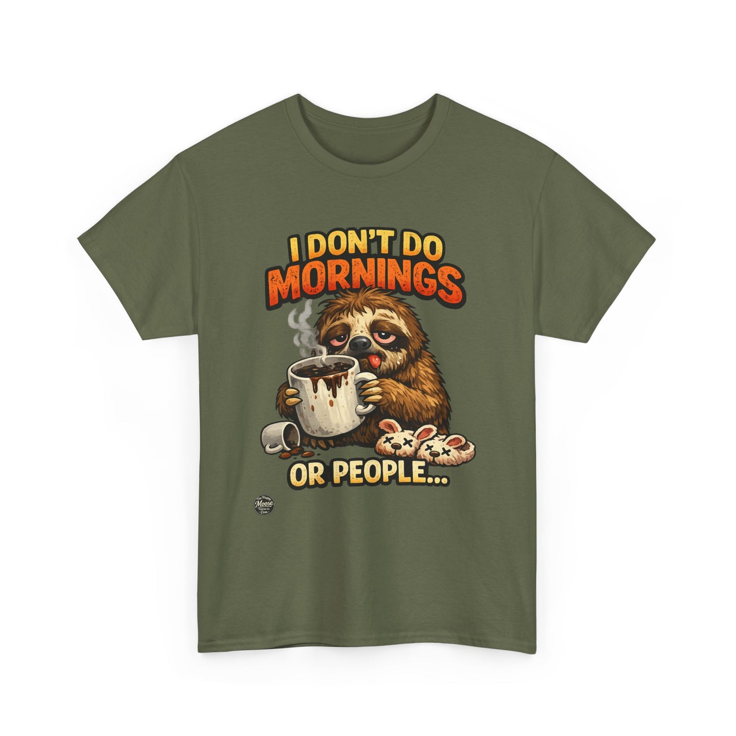 Sloth 'I Don't Do Mornings or People' Graphic Tee - Funny Coffee Shirt for Lazy Morning Lovers
