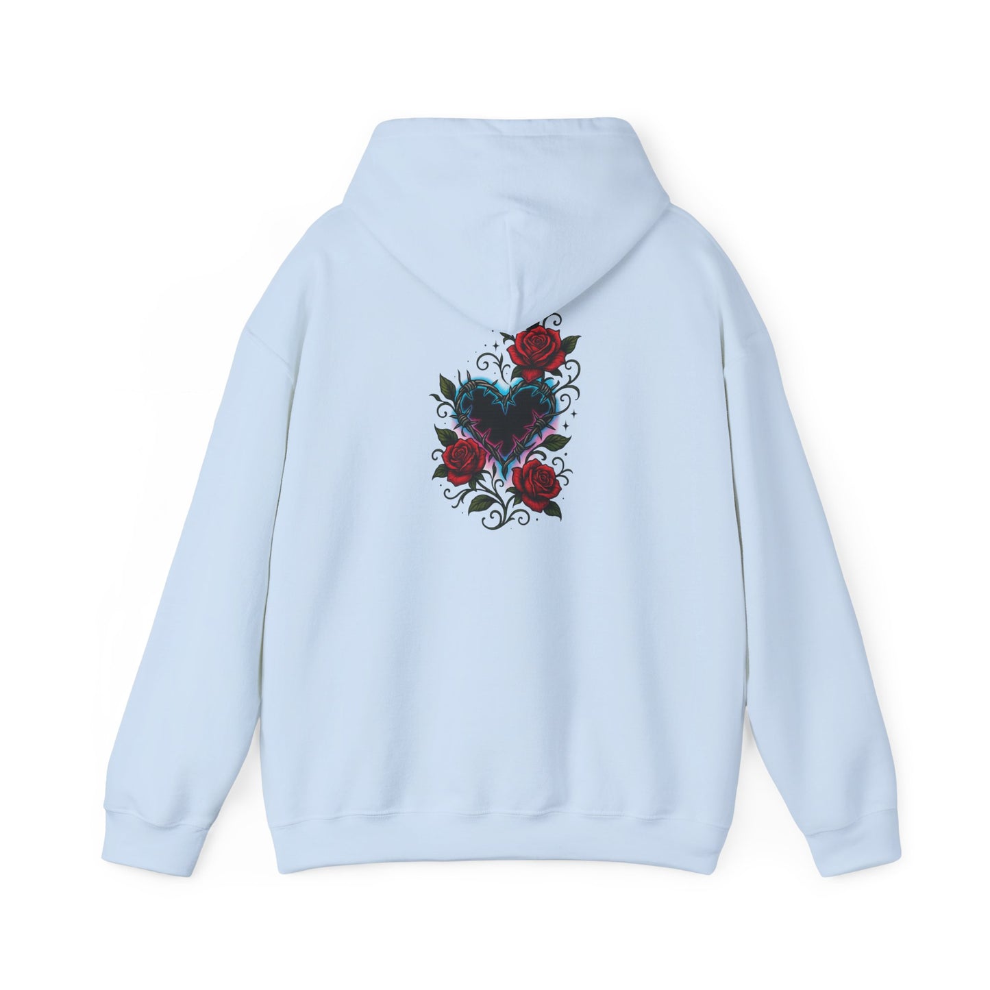 Rose Heart Tattoo Hoodie — Gothic Floral Heart Back Print