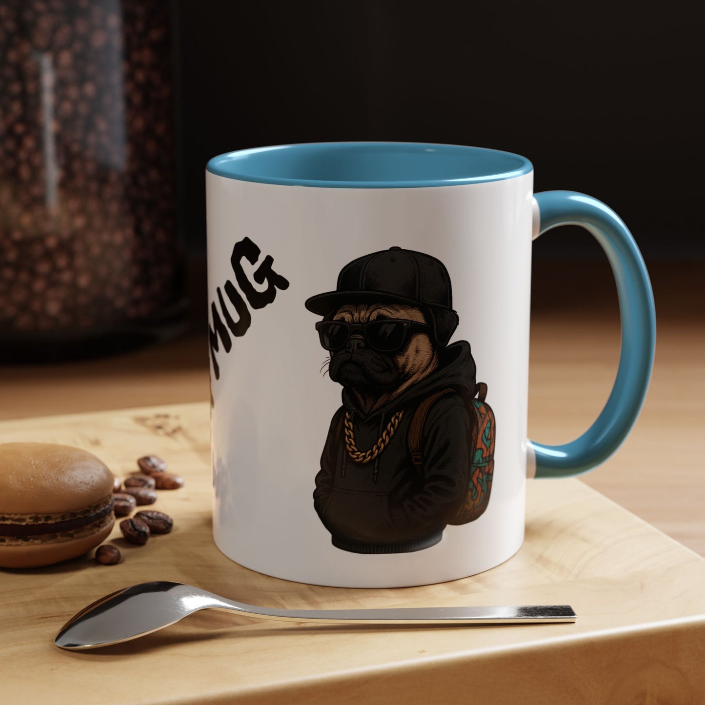 Pug Mug — Red Accent Coffee Mug with Hipster Pug Illustration (11/15oz)