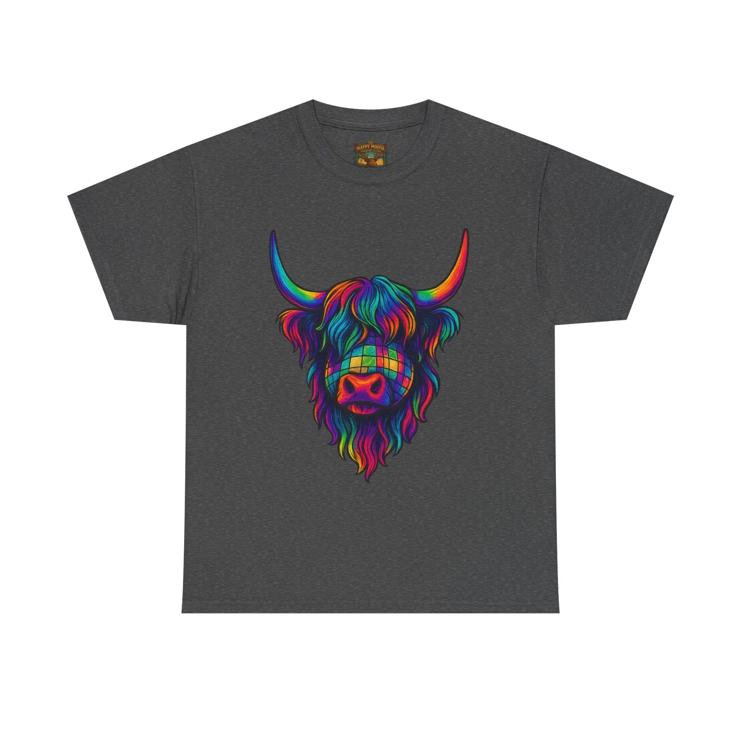 Highland Cow Graphic Tee — Colorful Psychedelic Scottish Highland Cattle T-Shirt