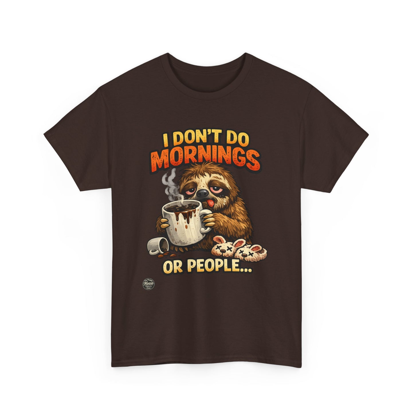 Sloth 'I Don't Do Mornings or People' Graphic Tee - Funny Coffee Shirt for Lazy Morning Lovers