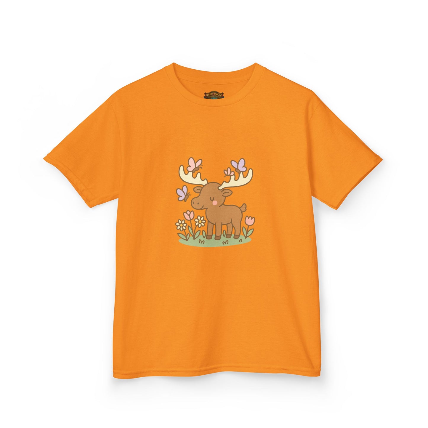 Kids T-Shirt — Cute Woodland Moose with Butterflies Kids Tee