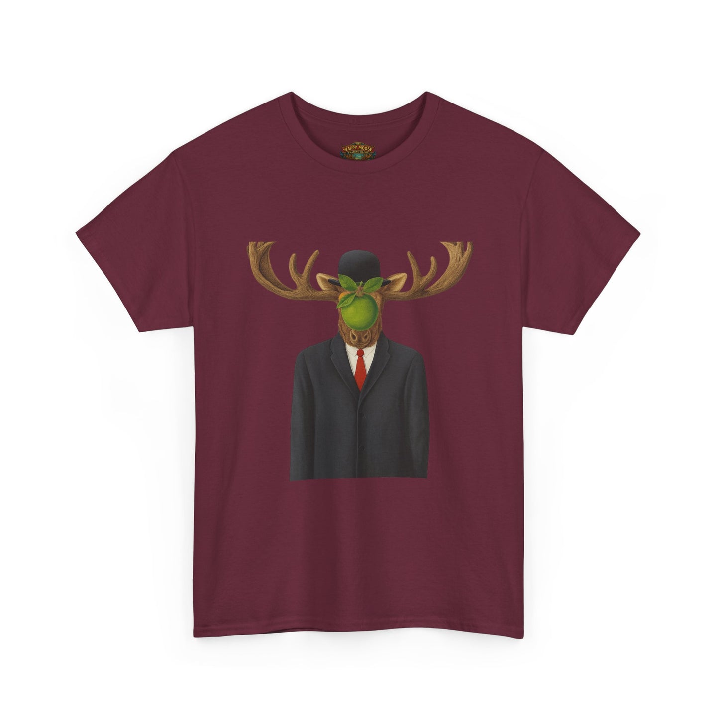 Surreal Moose Head Suit T‑Shirt — 'Man with Antlers' Artistic Graphic Tee