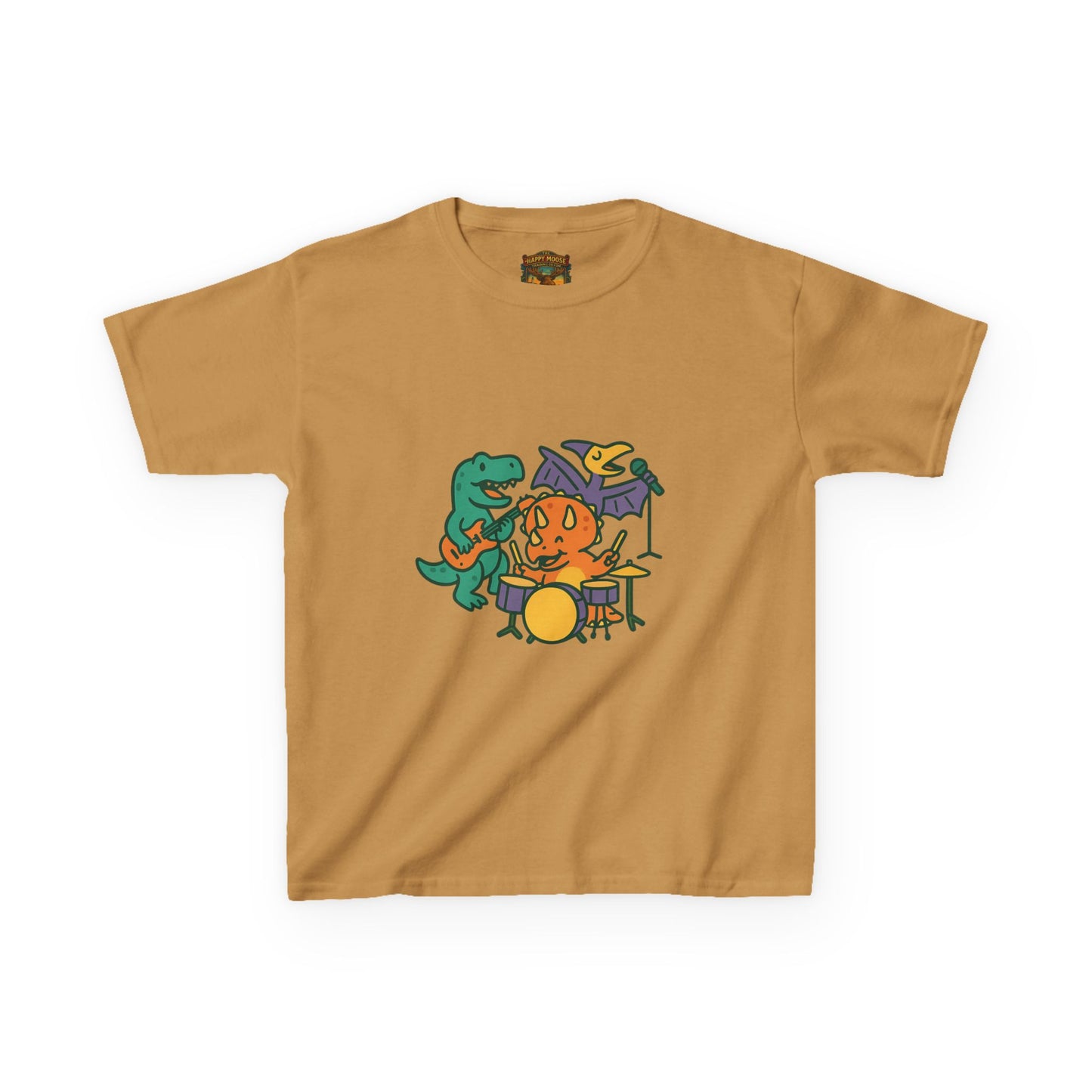Kids Dino Band T‑Shirt — Cute Cartoon Dinosaur Drummer Tee for Boys & Girls