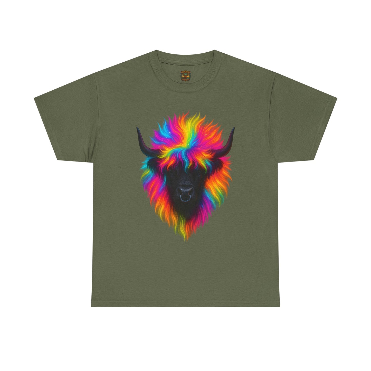 Rainbow Highland Cow T-Shirt — Colourful Neon Graphic Tee