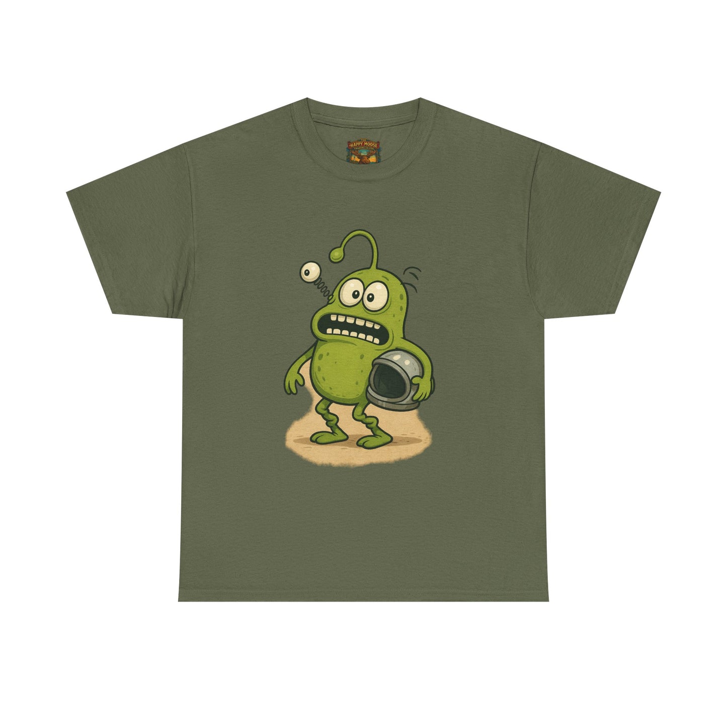 Green Alien Cartoon Tee | Funny Space Monster Illustration