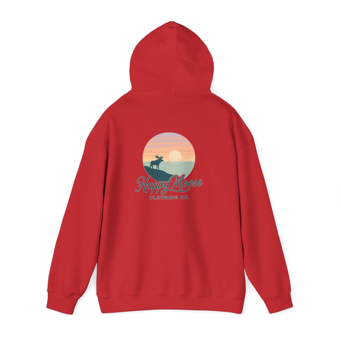 Happy Moose Hoodie — Sunset Lake Graphic Hooded Sweatshirt