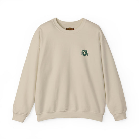Embroidered Crest Crewneck Sweatshirt — Minimal Vintage Shield Logo