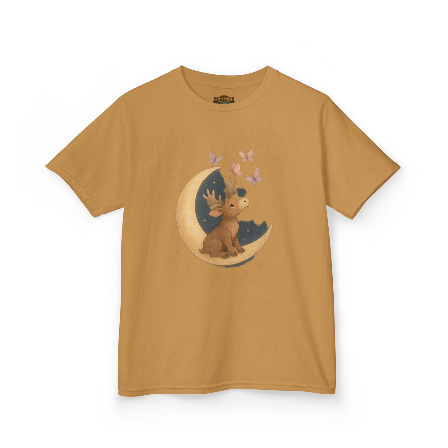 Kids Tee — Cute Puppy on Moon with Butterflies Graphic
