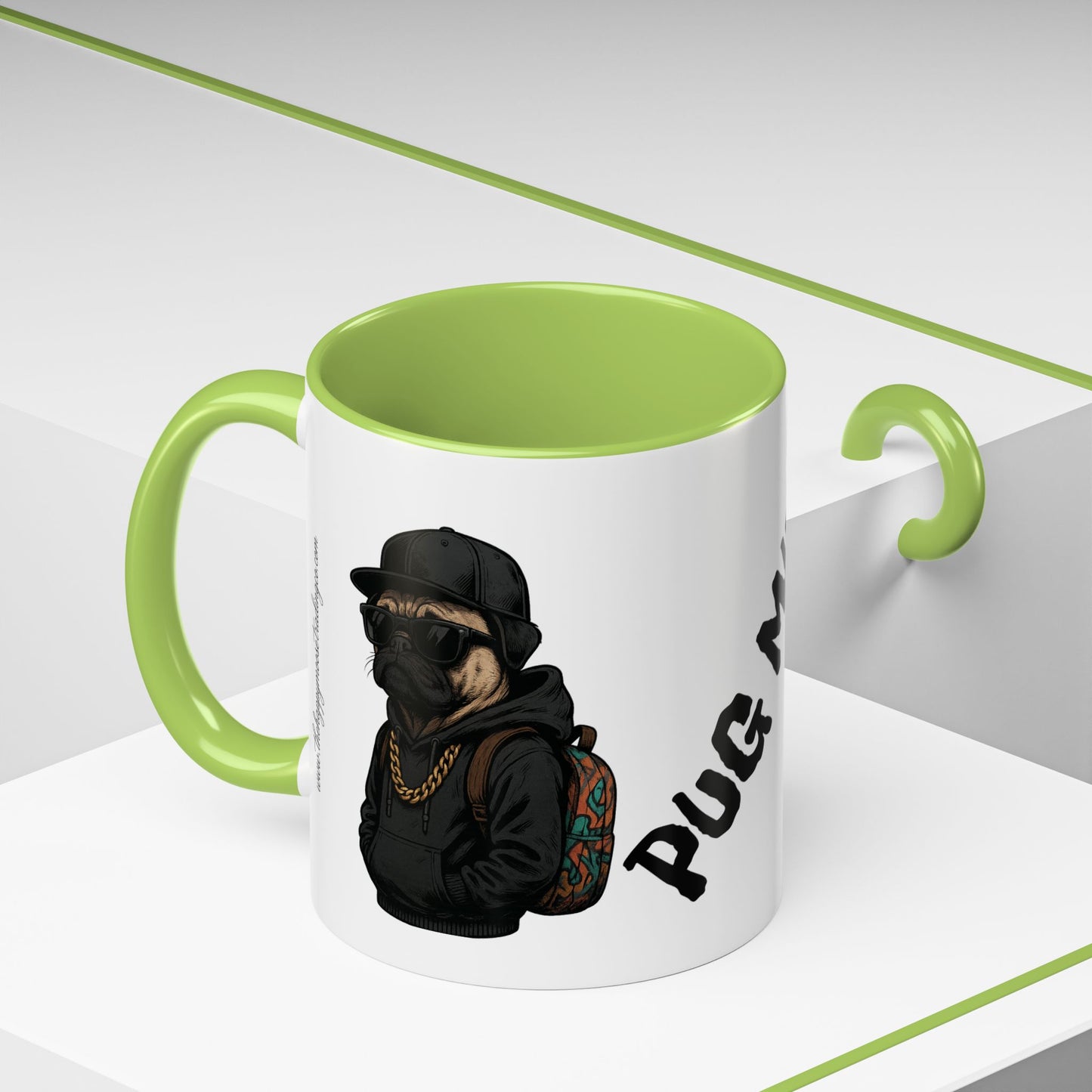 Pug Mug — Red Accent Coffee Mug with Hipster Pug Illustration (11/15oz)