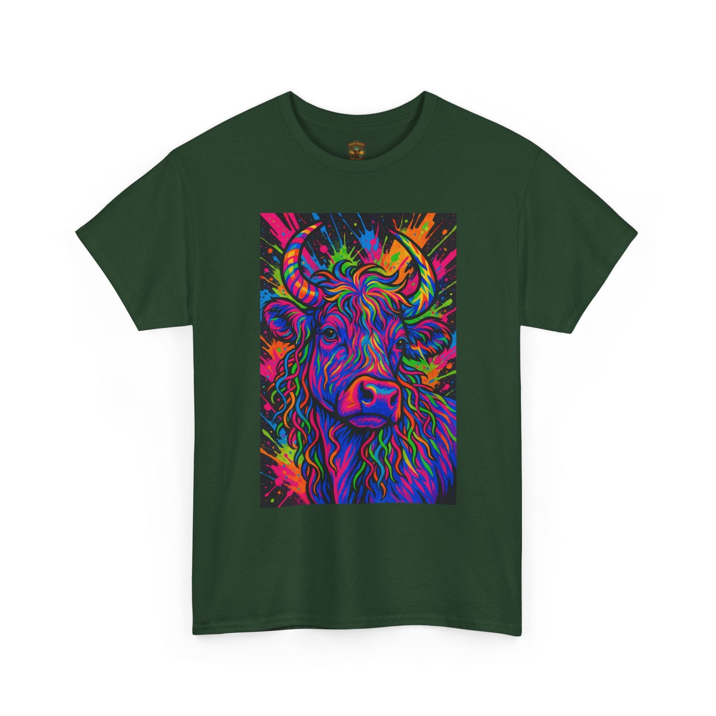 Psycadelic Highland Cow T-Shirt | Retro Rainbow Cow Art 1