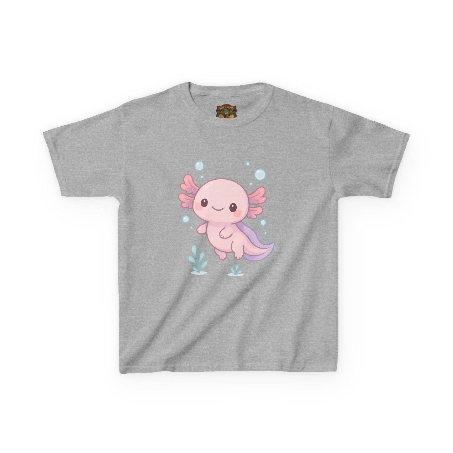 Kids Axolotl T‑Shirt — Cute Pink Axolotl Cartoon Tee for Kids