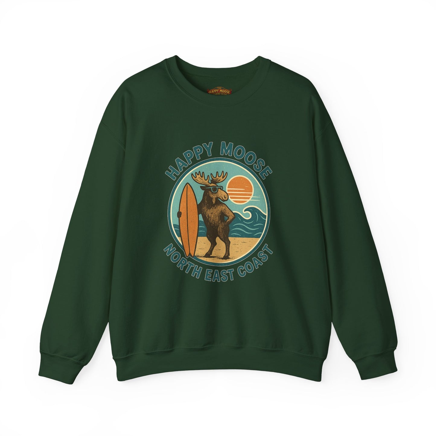 Happy Moose North East Coast Crewneck Sweatshirt — Vintage Surf Moose Graphic
