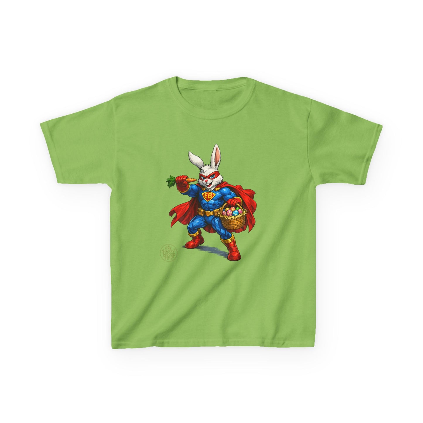 Kids Superhero Bunny T‑Shirt — Easter Basket & Carrot Costume