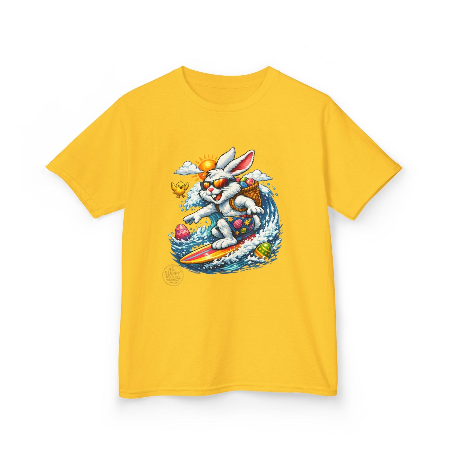 Kids Surfing Easter Bunny T-Shirt — Cute Surfboard Bunny Graphic Tee