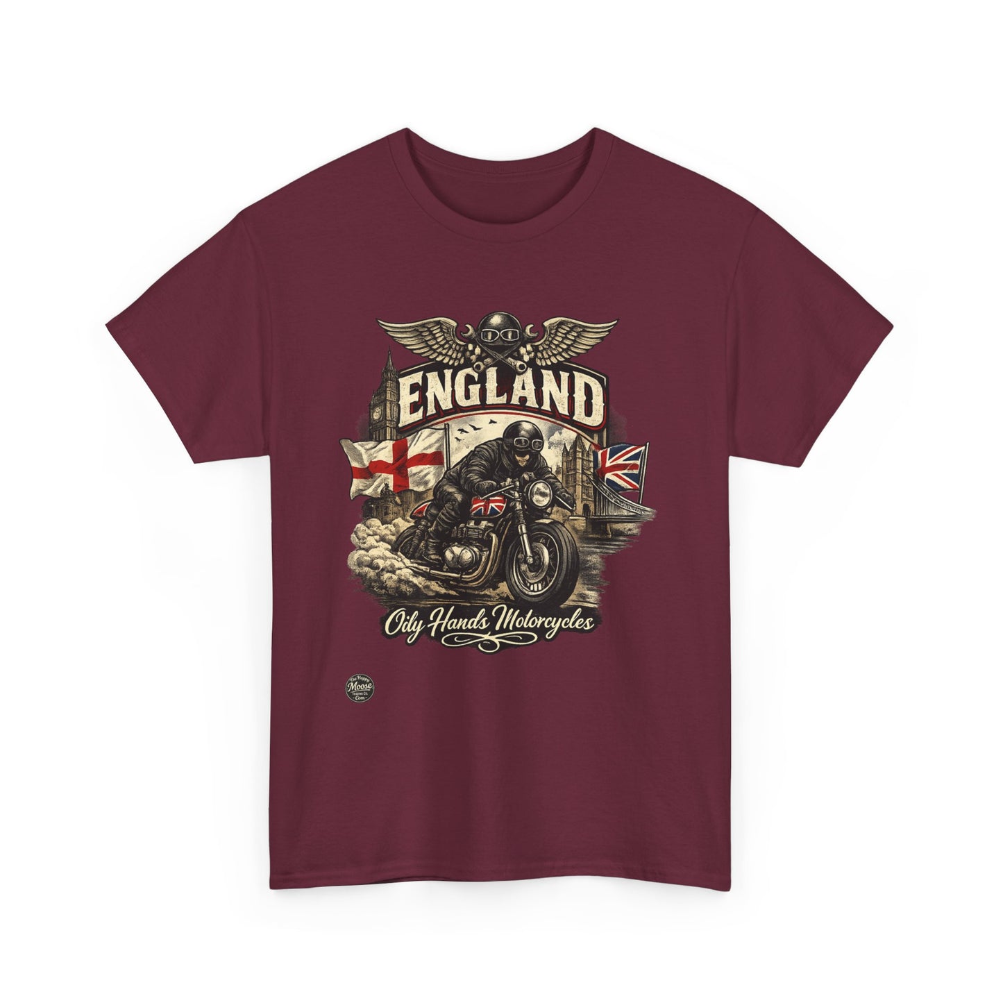 Oily Hands England Motorcycle Tee — Old Hands Biker Vintage Flag Graphic T-Shirt #009 E