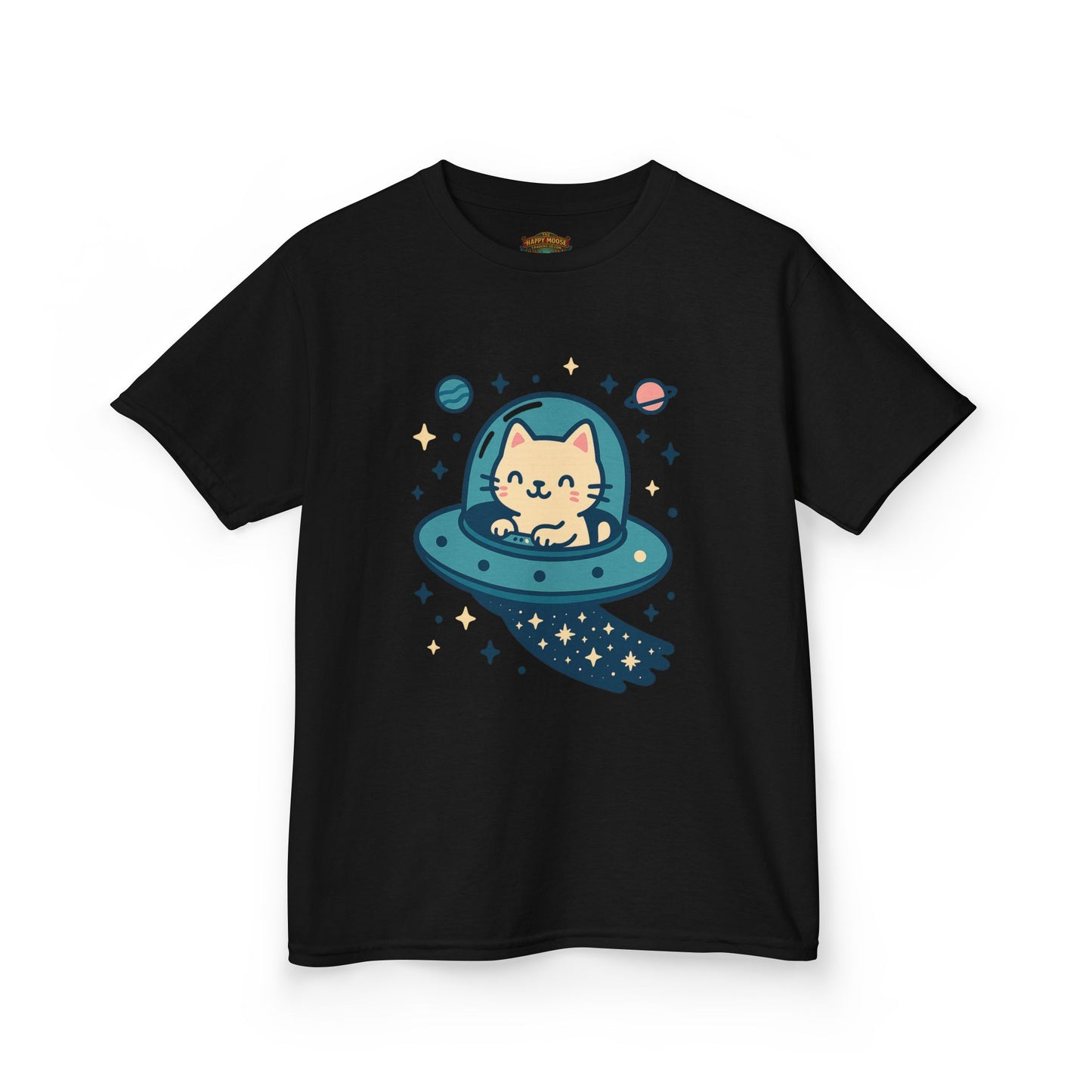 Kids Tee — Cute Cat in UFO Space Shirt