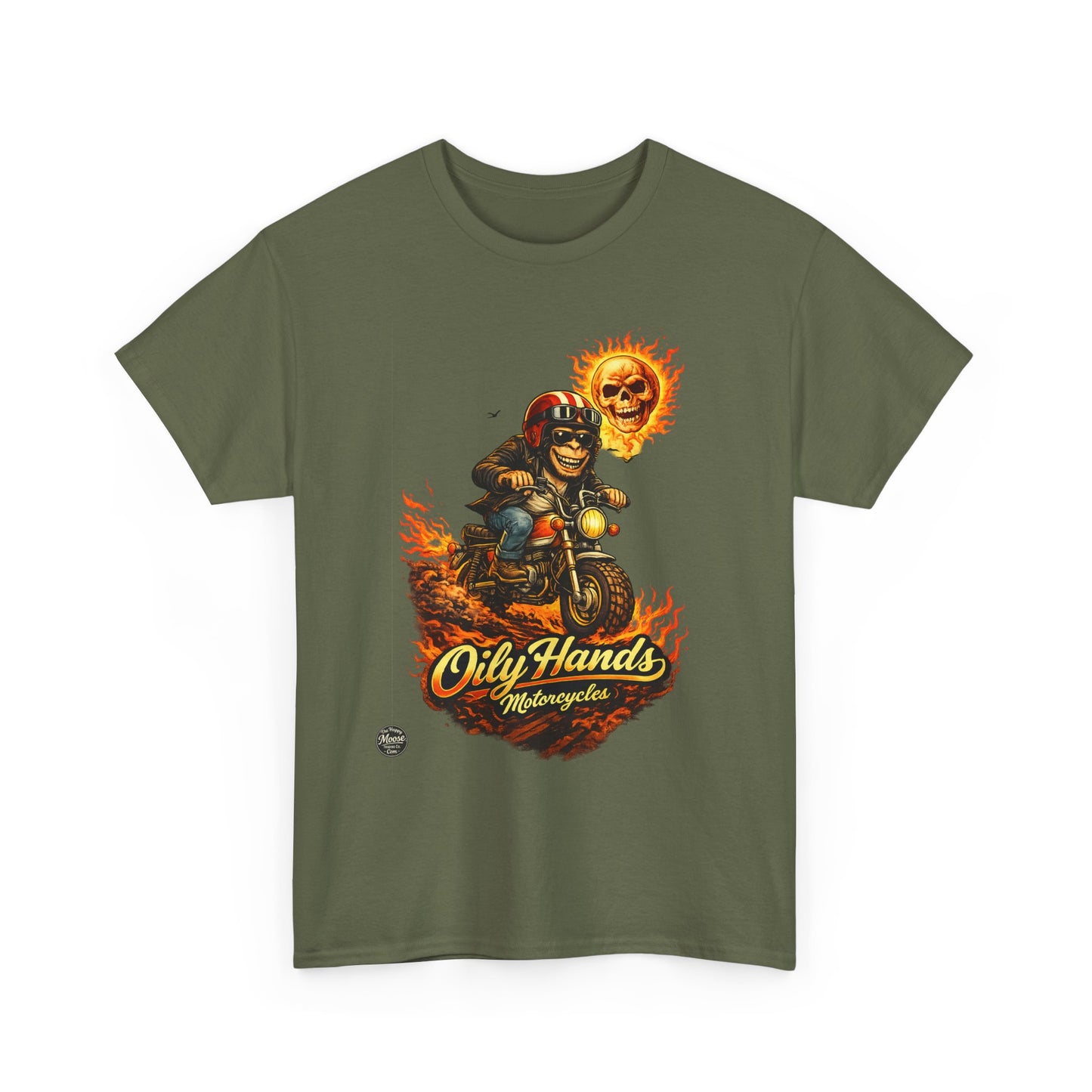 Oily Hands Biker Skull Motorcycle Tee — “Oily Hands” Vintage Ride T-Shirt #002 E