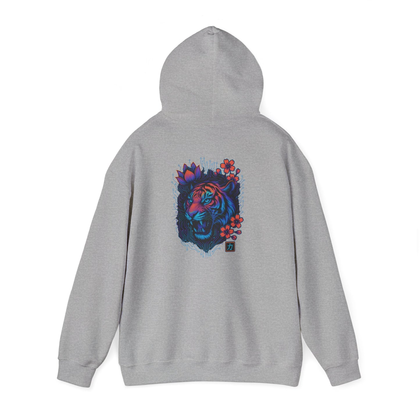 Neon Floral Tiger Hoodie — Artistic Bold Tiger Portrait Sweatshirt