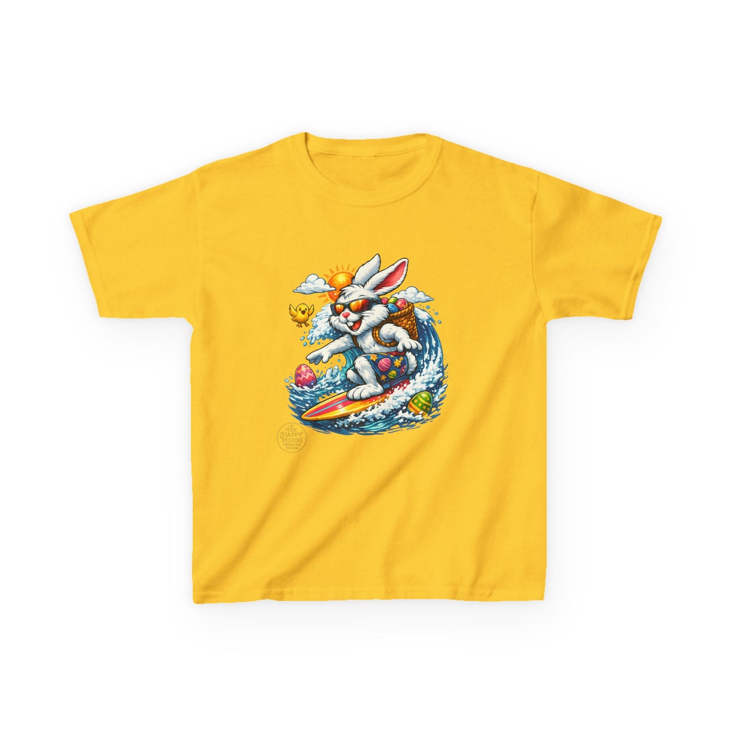 Kids Surfing Easter Bunny T-Shirt — Cute Surfboard Bunny Graphic Tee