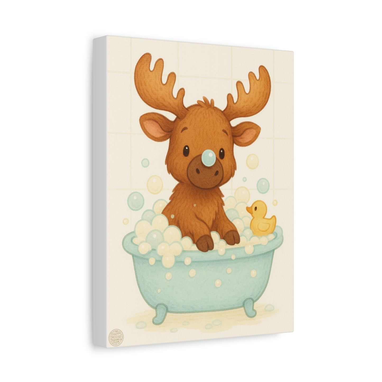 Cute Moose Baby Bath Matte Canvas Wall Art — Nursery Decor