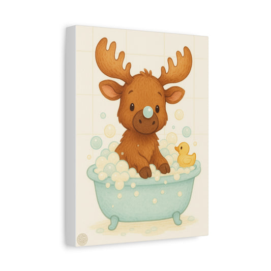 Cute Moose Baby Bath Matte Canvas Wall Art — Nursery Decor