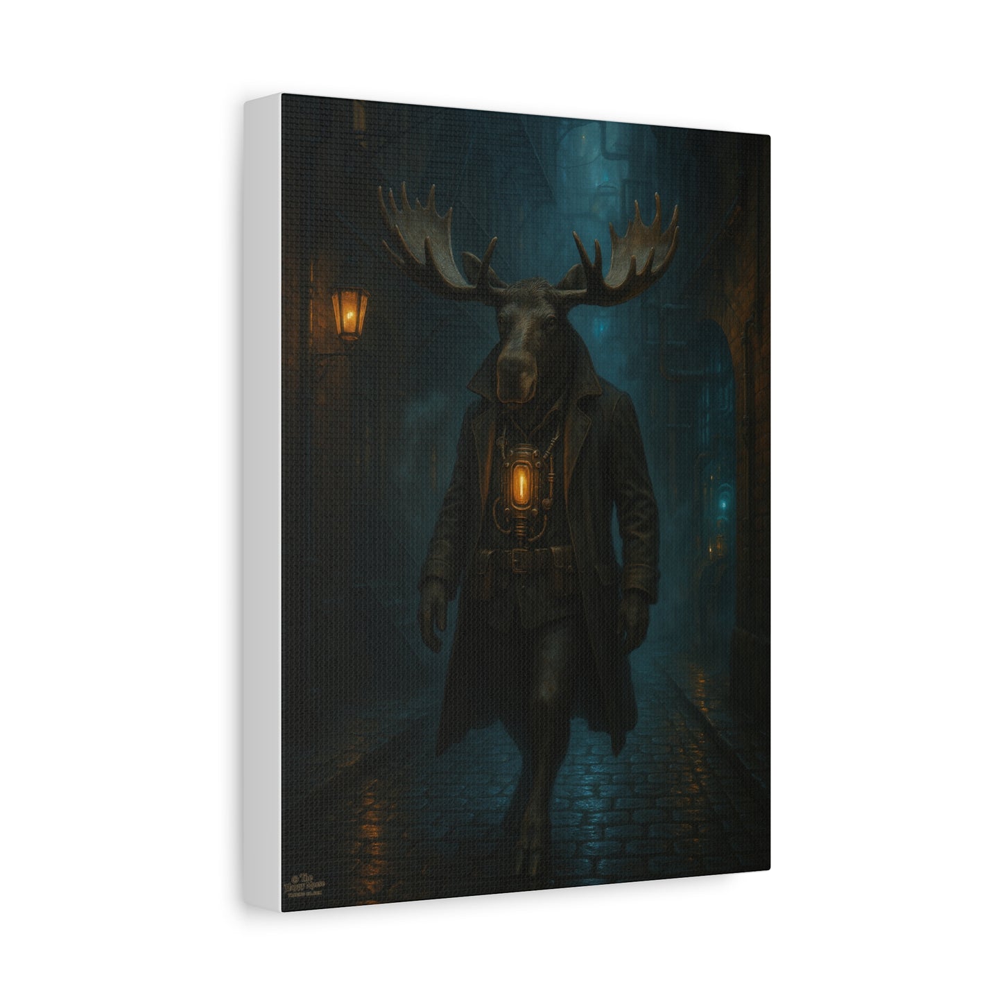 Moose Lantern Matte Canvas Print — Dark Fantasy Wall Art (Stretched)