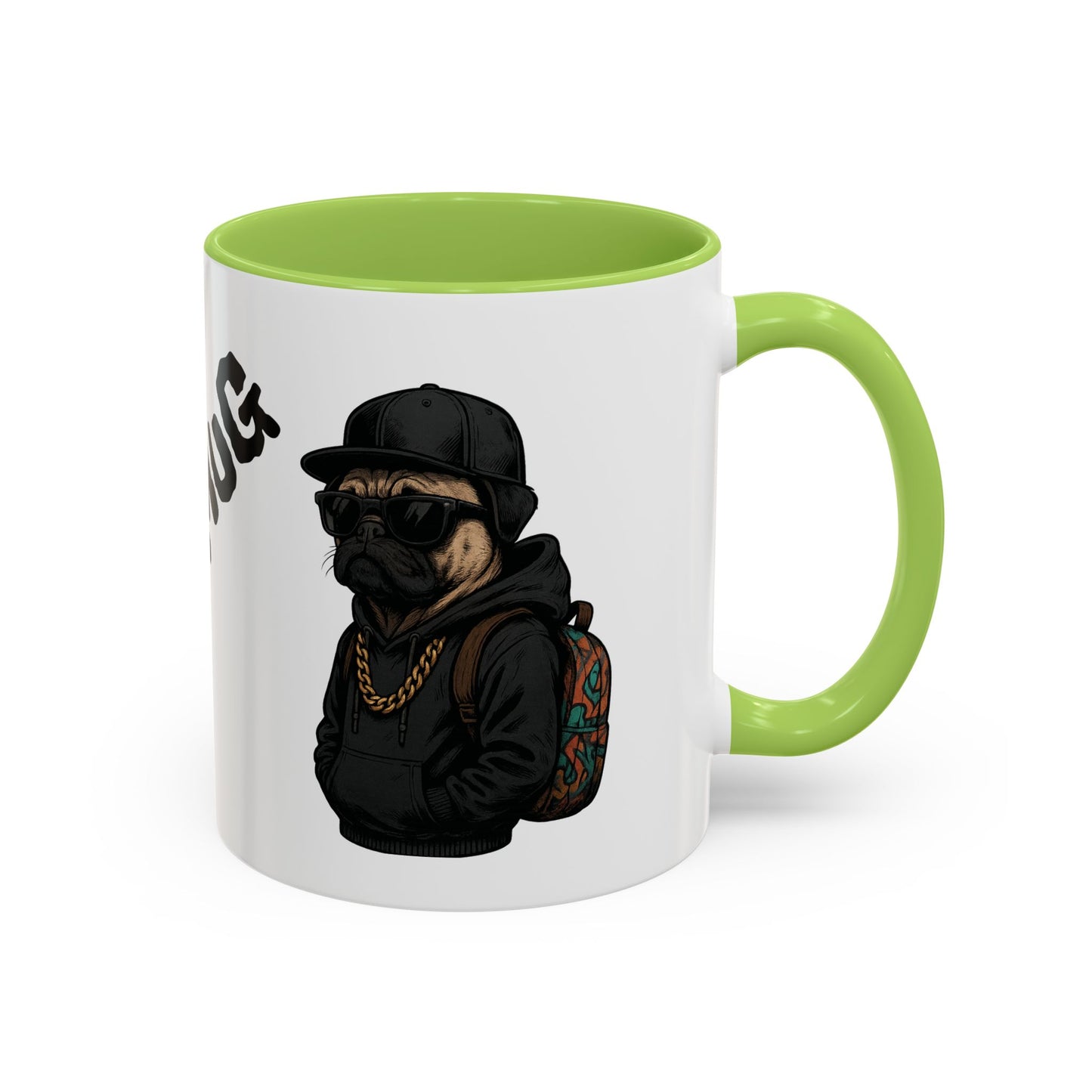 Pug Mug — Red Accent Coffee Mug with Hipster Pug Illustration (11/15oz)