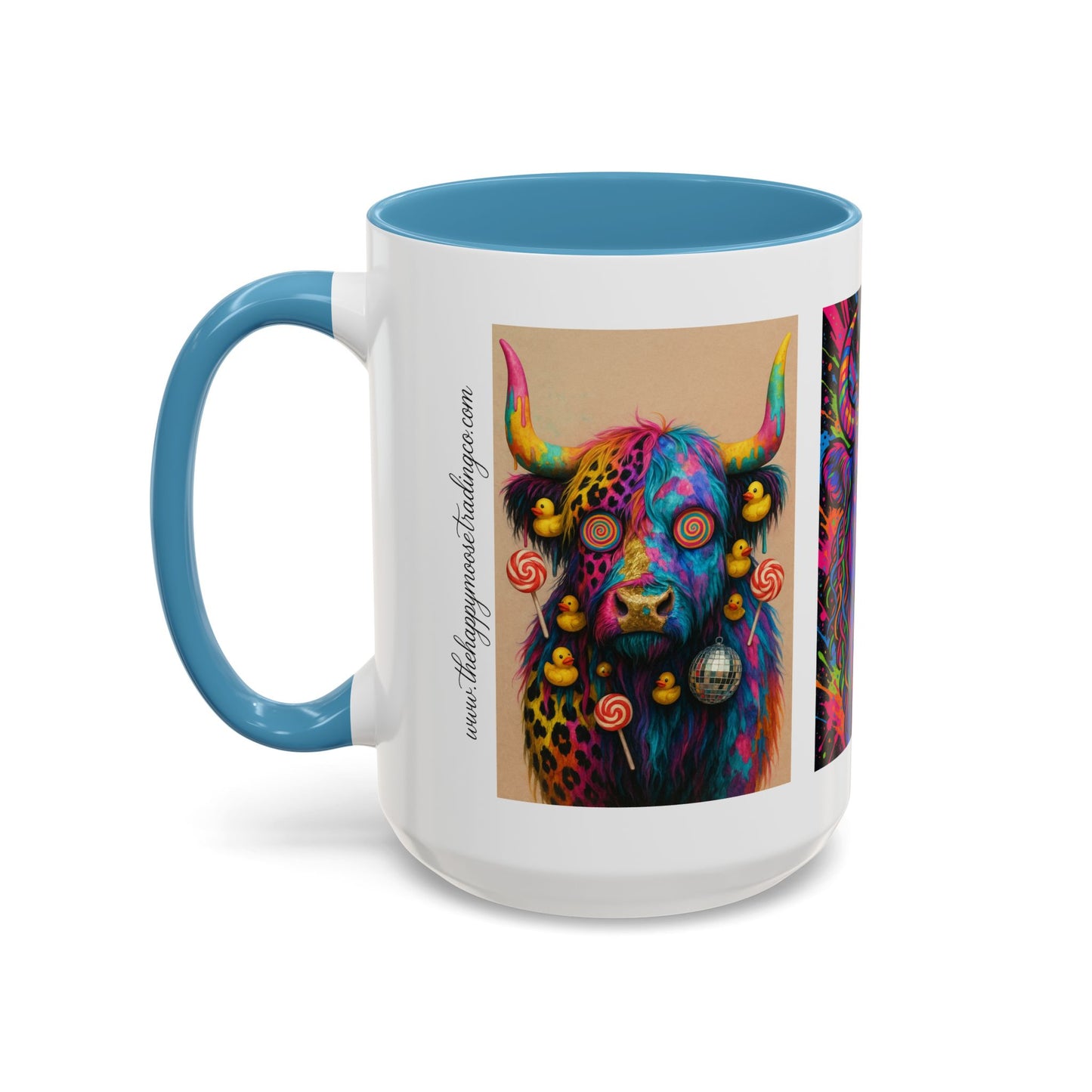 Psychedelic Highland Cow Accent Coffee Mug — Colorful Neon Farm Animal Art (11/15 oz)
