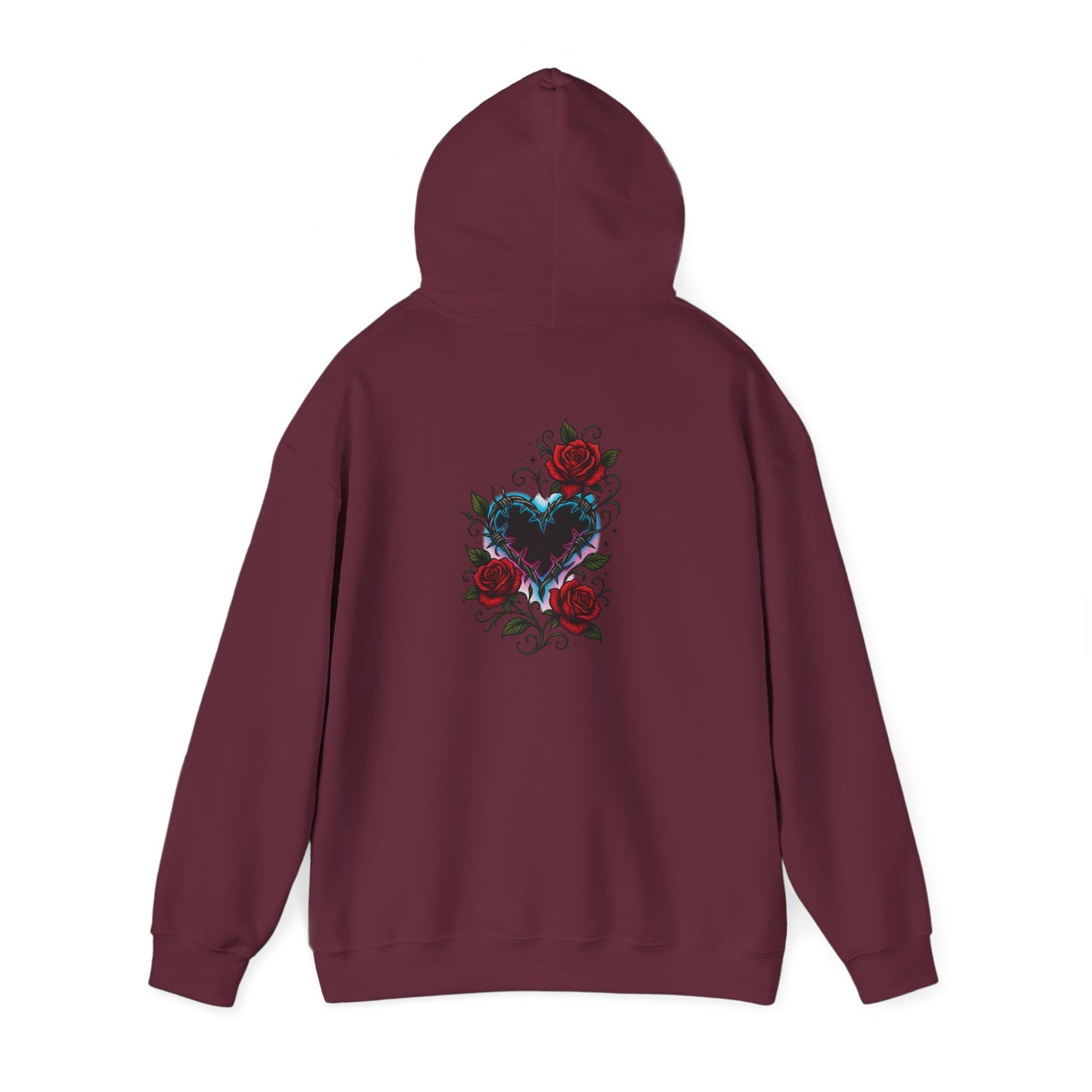 Rose Heart Tattoo Hoodie — Gothic Floral Heart Back Print