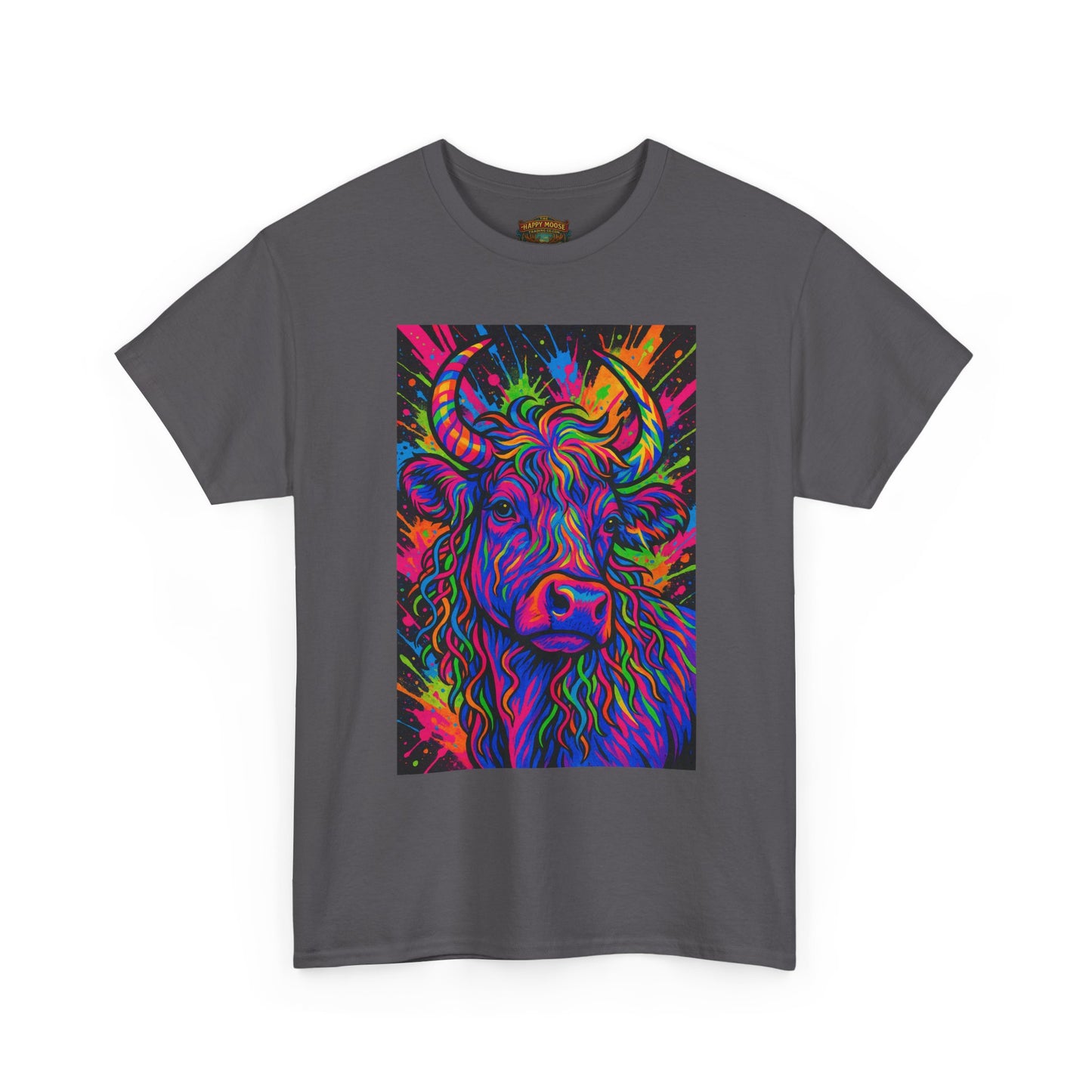 Psycadelic Highland Cow T-Shirt | Retro Rainbow Cow Art 1