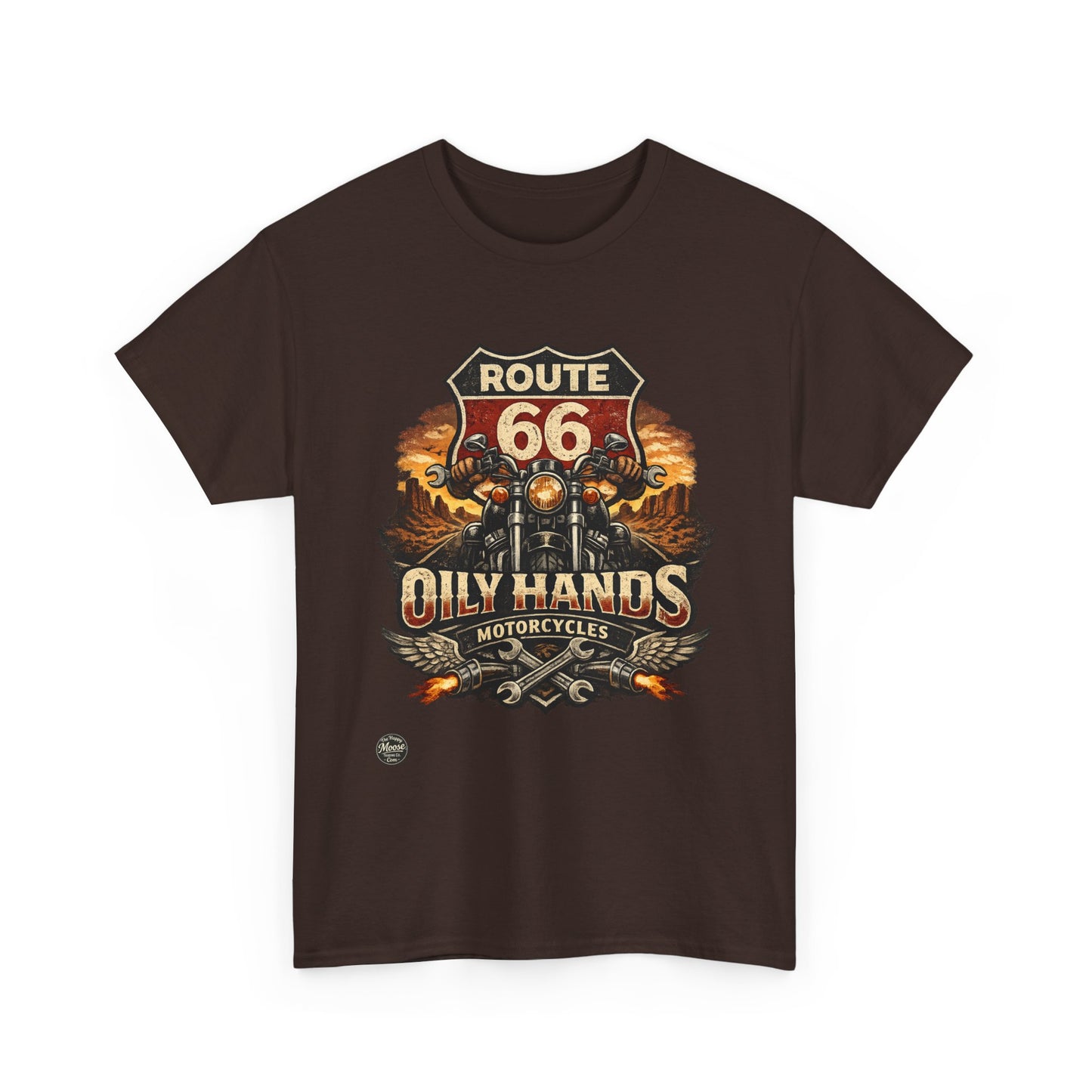 Route 66 'Oily Hands' Vintage Motorcycle T-Shirt #RS001