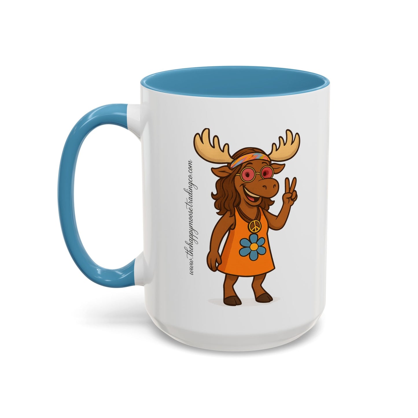 Hippie Moose Coffee Mug — Peace Sign Retro Moose Accent Mug (11/15oz)