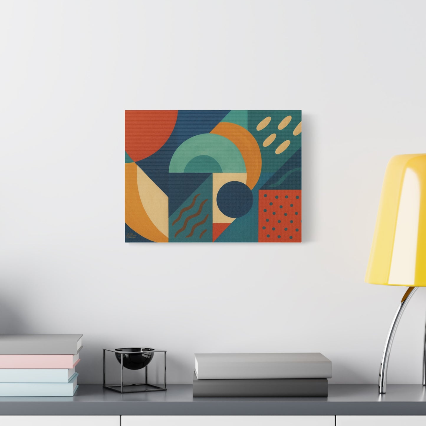 Abstract Geometric Canvas Wall Art — Mid-Century Modern Shapes in Teal & Terracotta