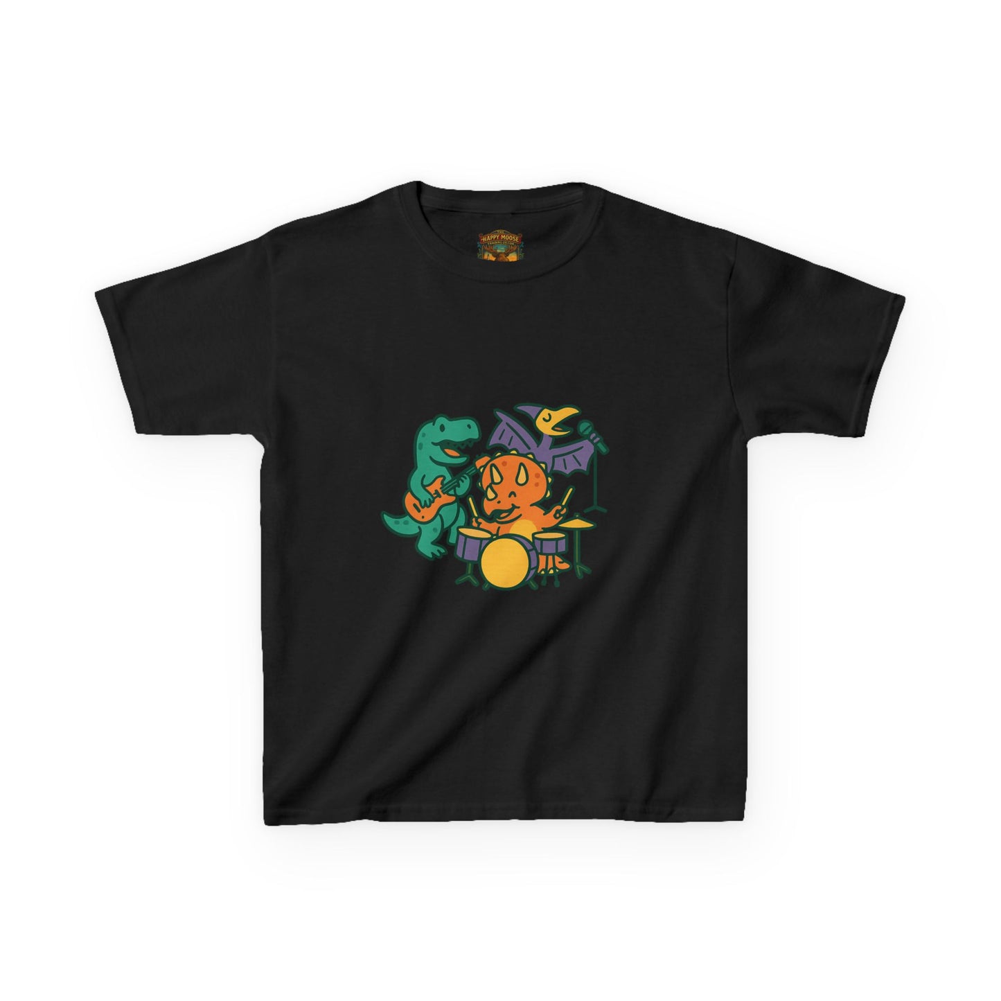 Kids Dino Band T‑Shirt — Cute Cartoon Dinosaur Drummer Tee for Boys & Girls