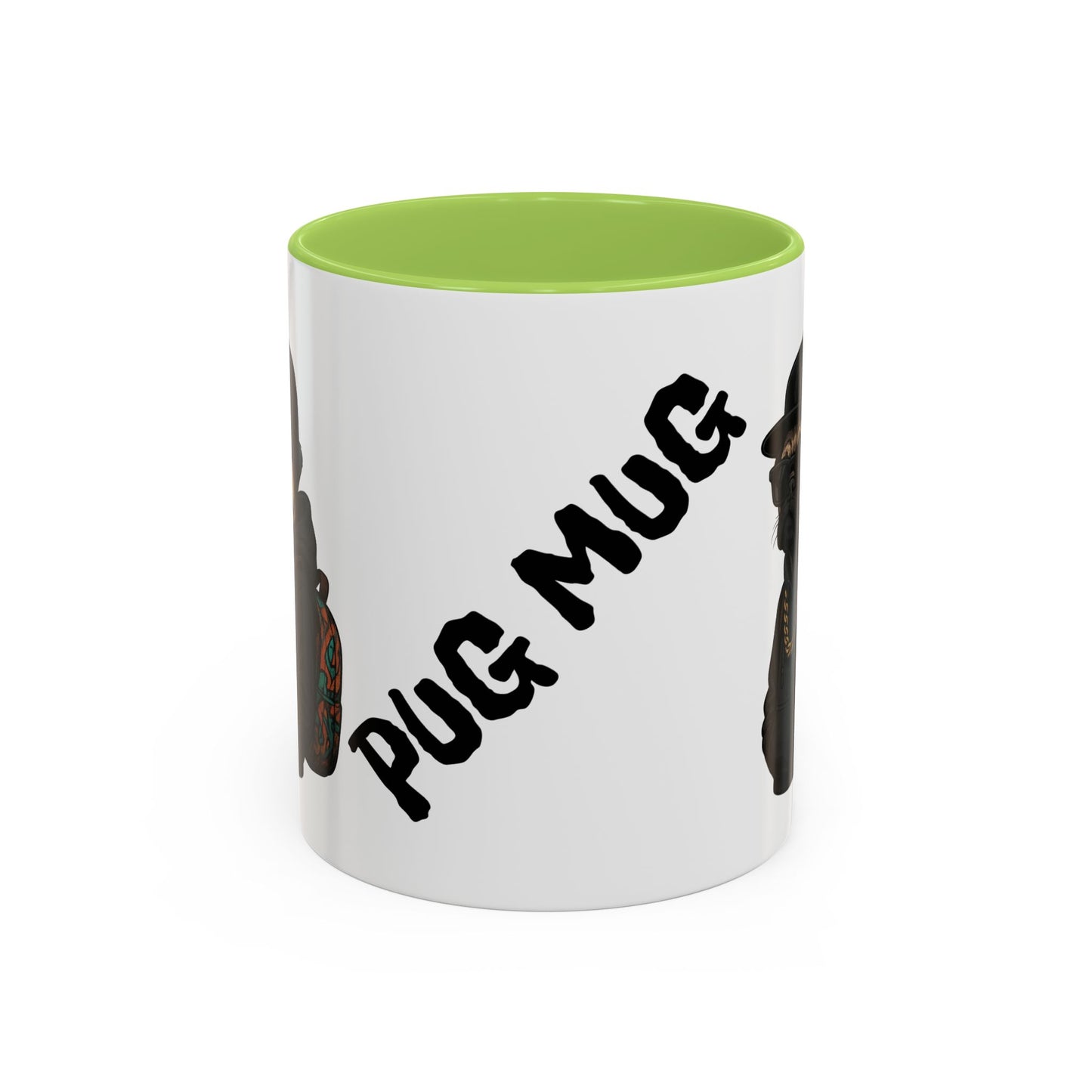 Pug Mug — Red Accent Coffee Mug with Hipster Pug Illustration (11/15oz)