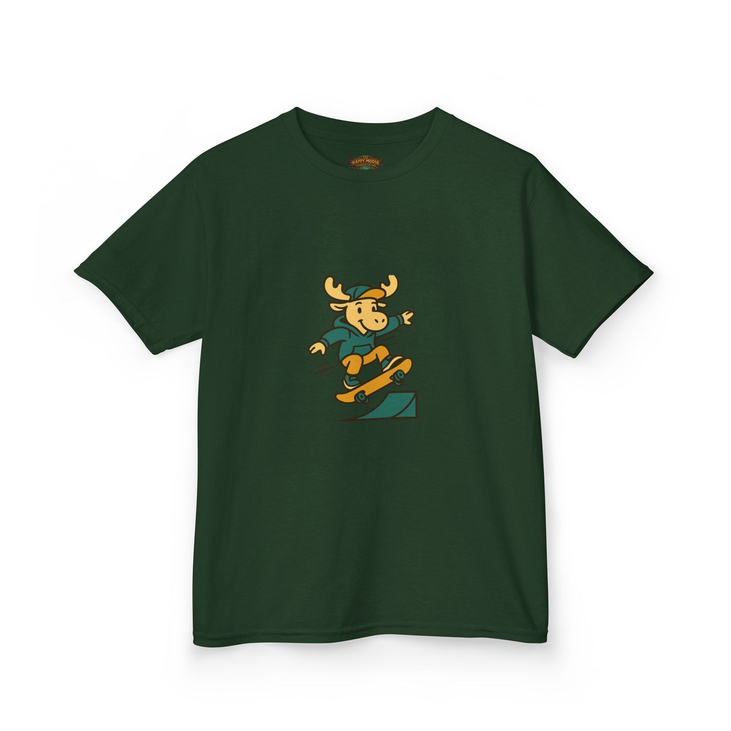 Kids Skateboarding Moose T‑Shirt — Cute Outdoorsy Cartoon Tee for Kids