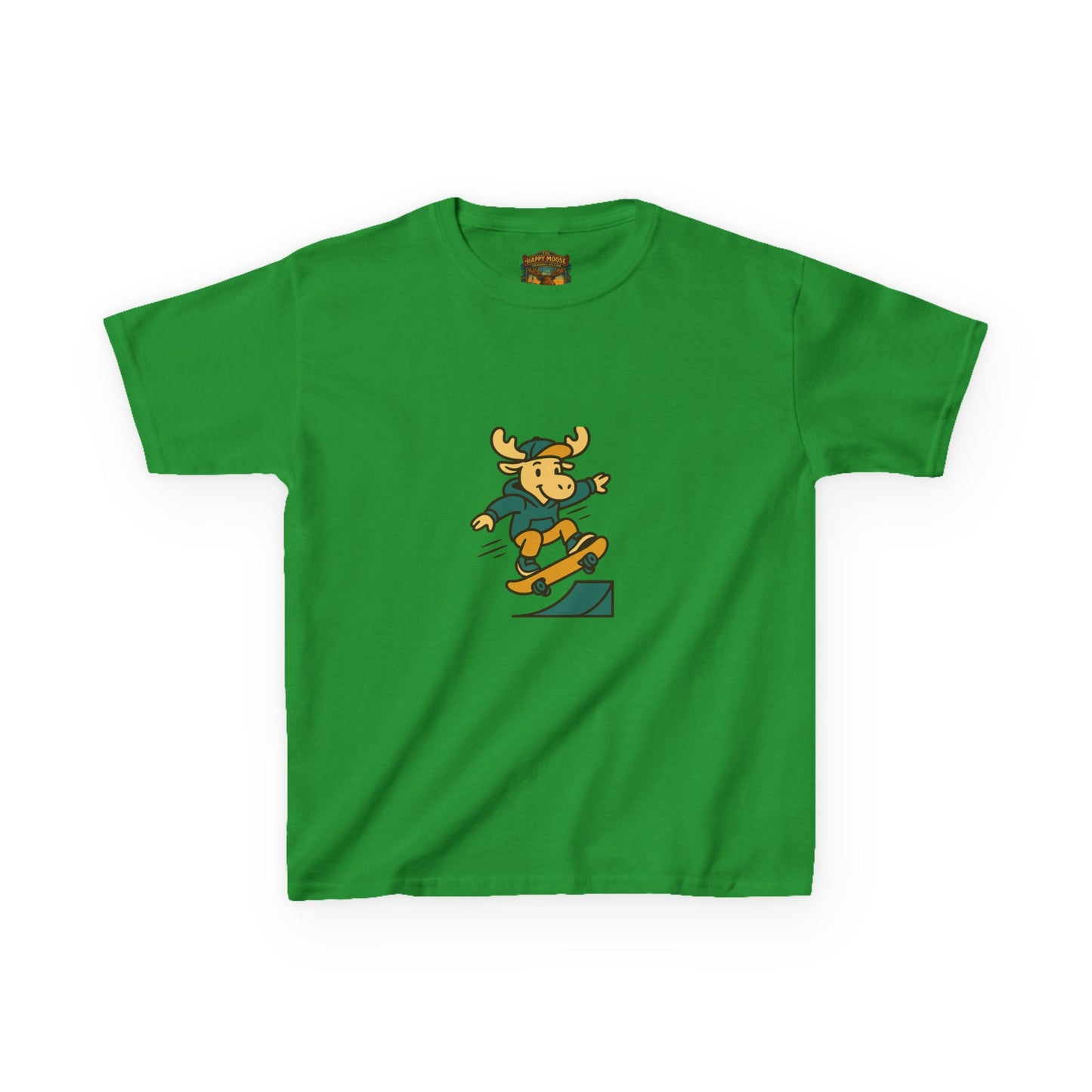Kids Skateboarding Moose T‑Shirt — Cute Outdoorsy Cartoon Tee for Kids