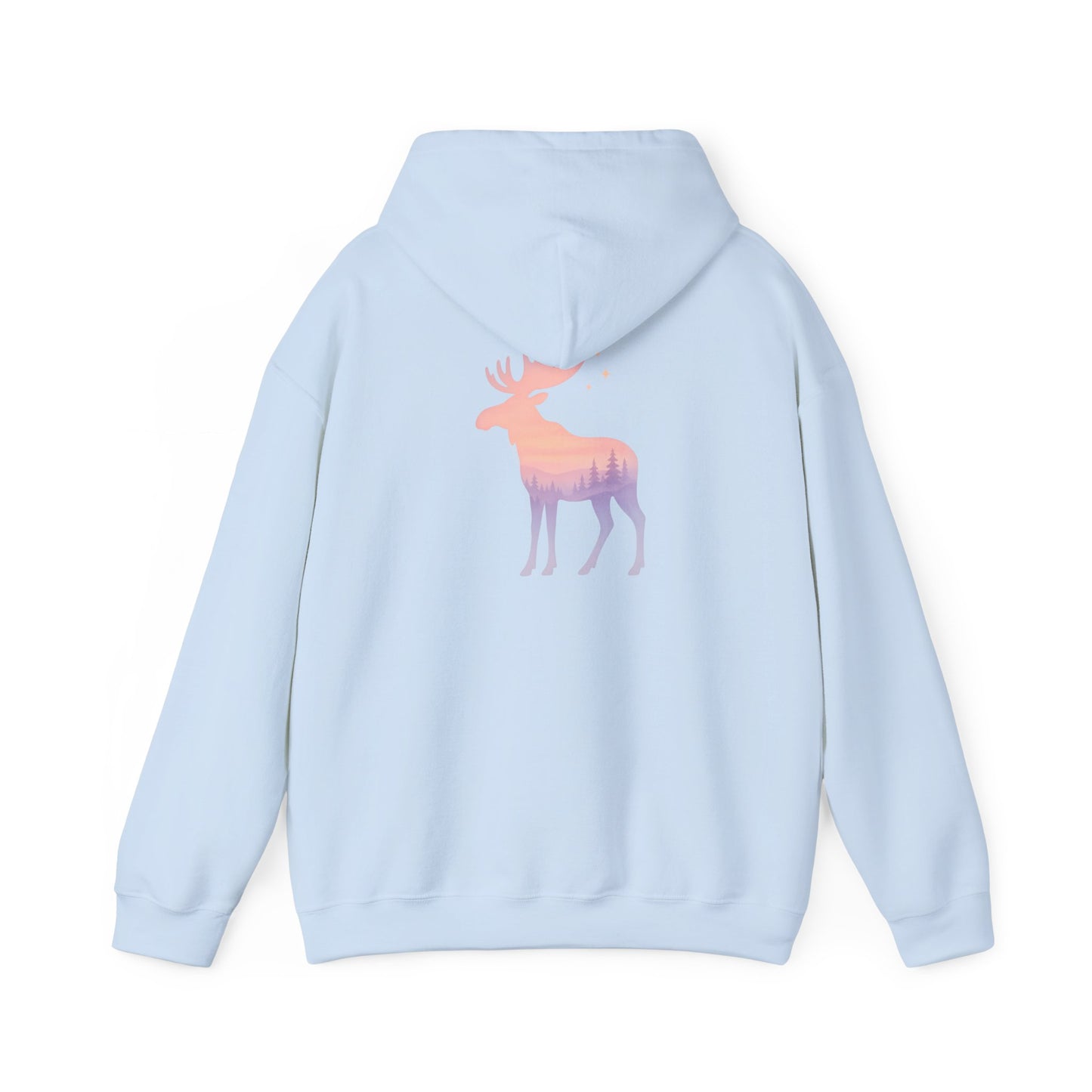 Moose Sunset Hoodie — Pastel Gradient Elk Graphic Pullover