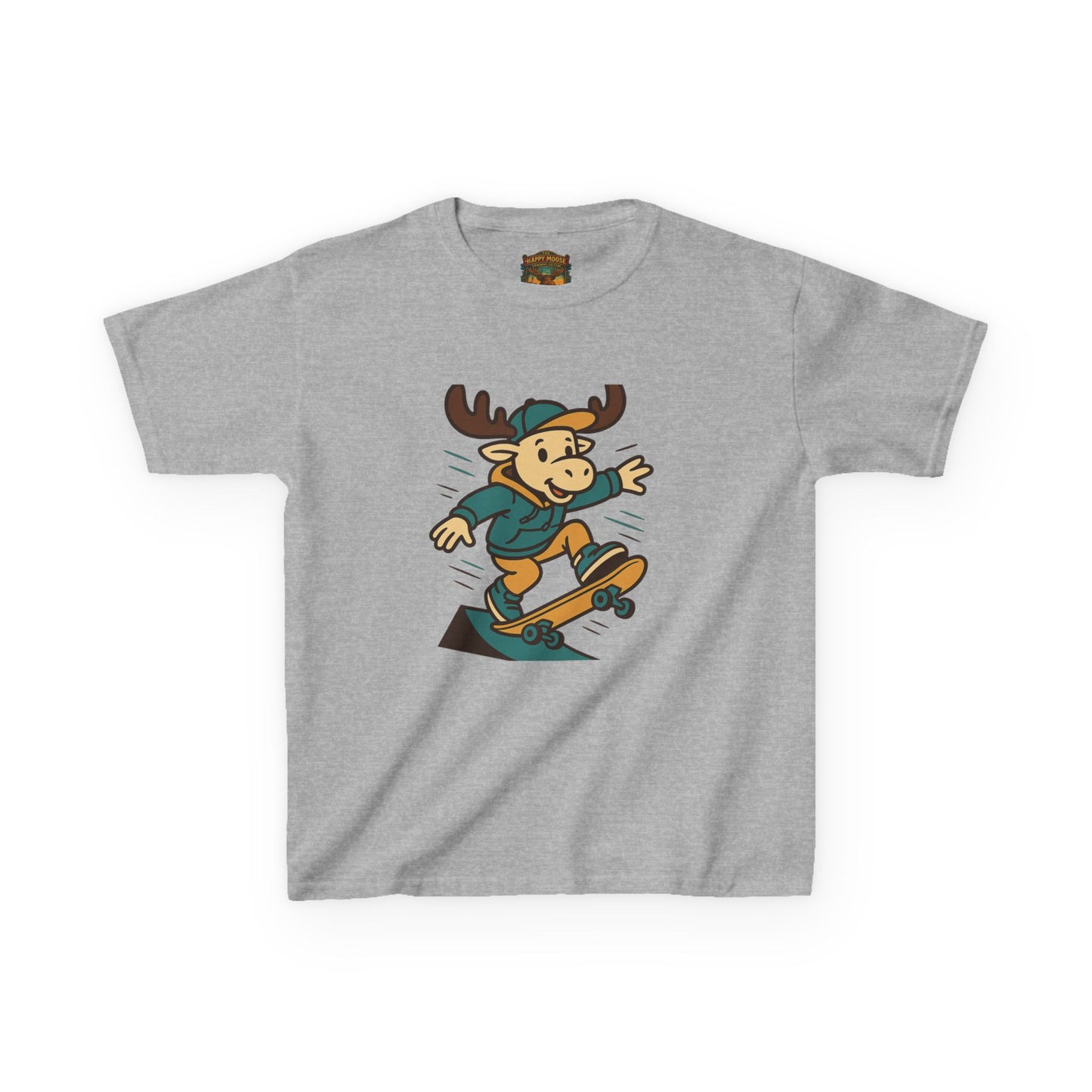 Kids Skateboarding Moose T‑Shirt — Cute Cartoon Skateboard Tee for Boys & Girls